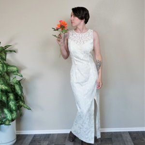 Scott McClintock White Floral Brocade Bridal Dress